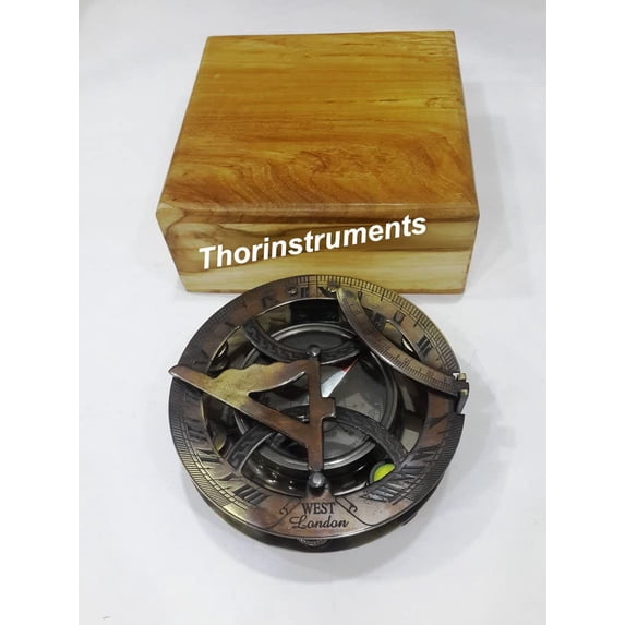 Nautical New Two Ton West London Sundial Compass Natural Wooden Box Gift