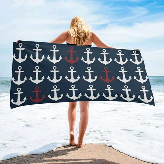 Nautical Ocean Anchor Dark Blue Beach Towel Outdoor Sports Swimming Bath Towel Quick-Drying Microfiber Beach Towel Printed Towel