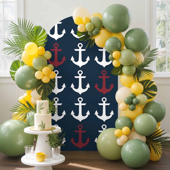 Nautical Ocean Arch Backdrop Cover, 4FT, Anchor Dark Blue Spandex Arch Covers Double-Sided Backdrop for Wedding Birthday Party Photo Background Decoration