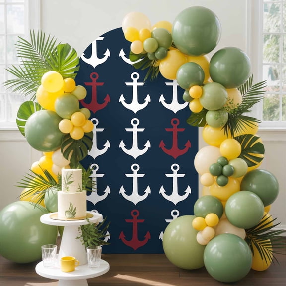 Nautical Ocean Arch Backdrop Cover, 6.6FT, Anchor Dark Blue Spandex Arch Covers Double-Sided Backdrop for Wedding Birthday Party Photo Background Decoration