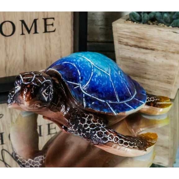 Nautical Ocean Blue Hues Giant Sea Turtle Swimming Decorative Figurine Tortoise