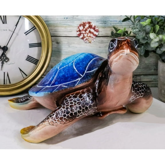 Nautical Ocean Blue Hues Giant Sea Turtle Swimming Figurine 9.5"Long Tortoise