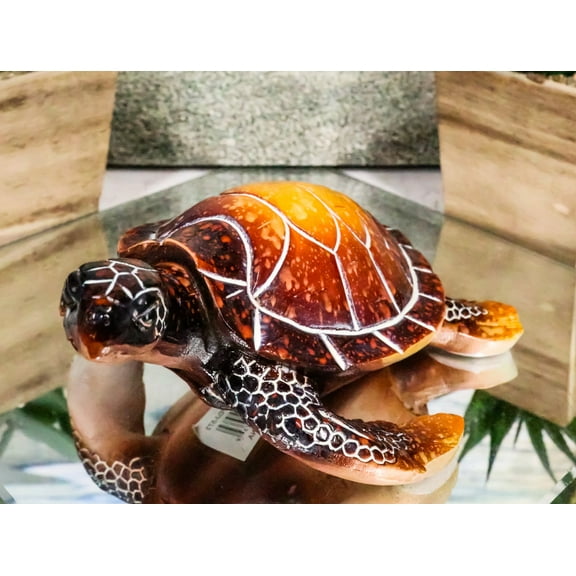 Nautical Ocean Brown Hues Giant Sea Turtle Swimming Decorative Figurine Tortoise