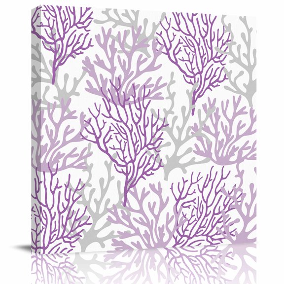 Nautical Ocean Coral Canvas Print Wall Art Painting, Modern Wall Decor for Bedroom Living Room Giclee Artwork HD Picture Strenched and Framed Summer Beach Coastal Purple 8x8 inch