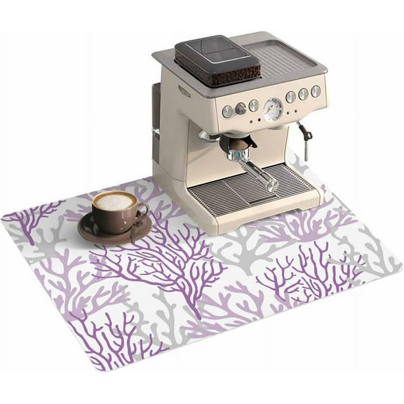 Nautical Ocean Coral Coffee Mat - Coffee Bar Mat for Countertop, Hide Stain Absorbent Rubber Quick Dry Coffee Mat Under Coffee Maker Mat Summer Beach Coastal Purple Dish Drying Mat 12"x20"