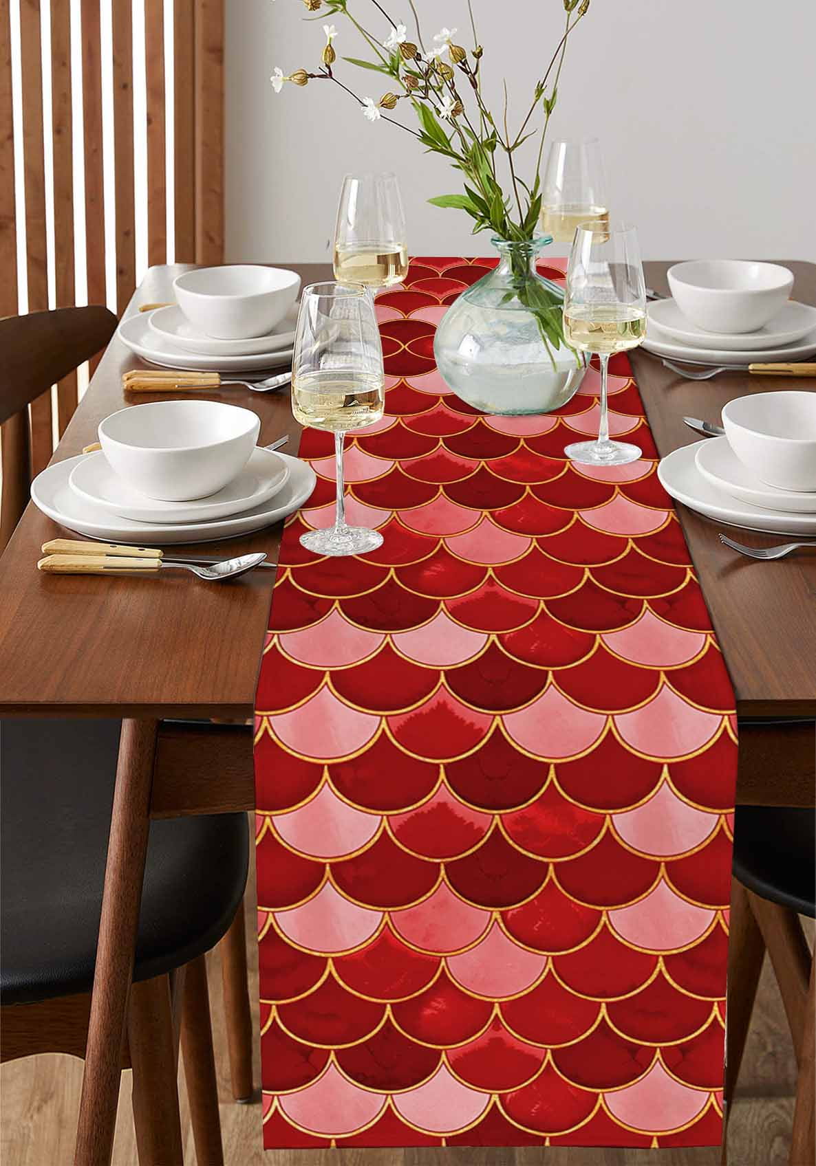 Nautical Ocean Fish Scale Table Runner 13x70in Non-Slip Cotton Linen ...