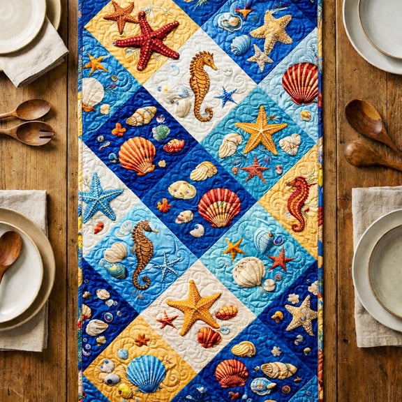 Nautical Ocean Patchwork Quilted Table Runner