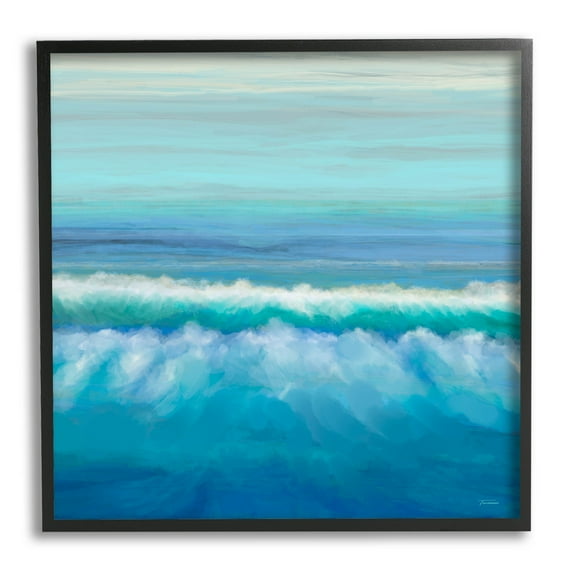 Nautical Ocean Rolling Waves Coastal Painting Black Framed Art Print Wall Art
