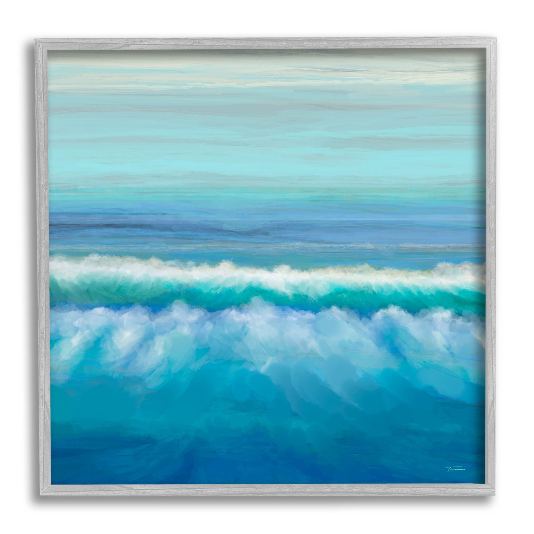Nautical Ocean Rolling Waves Coastal Painting Gray Framed Art Print Wall Art
