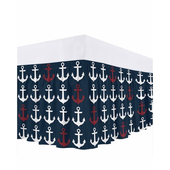 Nautical Ocean Ruffle Bed Skirt King Size Anchor Dark Blue Adjustable Elastic Dust Bed Skirts Wrap Around Bedskirt Wrinkle Free Easy Fit with 16 Inch Drop