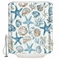 thumbnail image 1 of Nautical Ocean Shower Curtain, 72" x 72", Retro Blue Coral Shell Anchor Starfish Waterproof Bathroom Curtain Washable Shower Curtain Set with 12 Hooks, 1 of 6