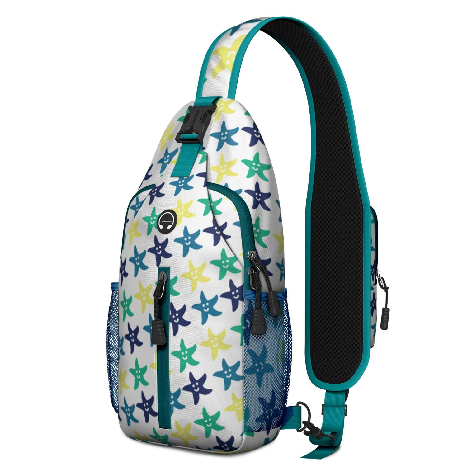 Nautical Ocean Sling Backpack with Sand, Starfish, and Anchor Vintage Design, Lightweight Crossbody Daypack with Adjustable Strap and Multiple Compartments for Travel and Beach