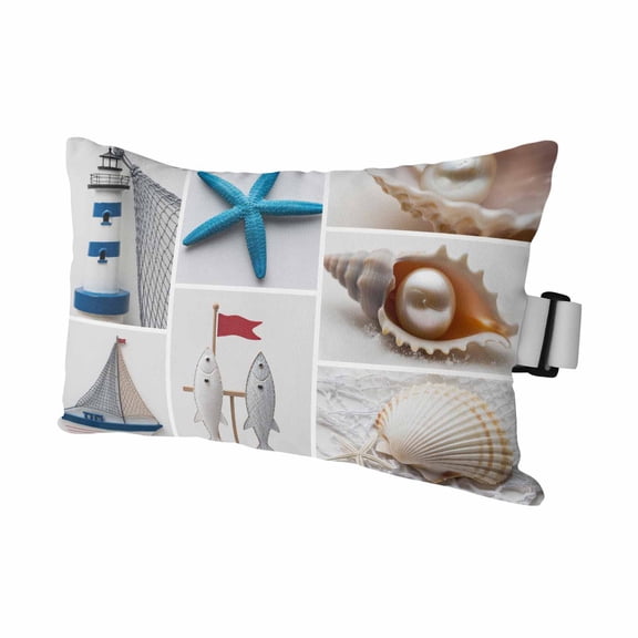 Nautical Ocean Starfish Seashell Patchwork Outdoor Pillow for Chaise Lounge Chair,Beach Theme Waterproof Headrest Lumbar Pillows with Insert&Elastic Strap for Patio Pool Garden Chairs Decor,1 Pack