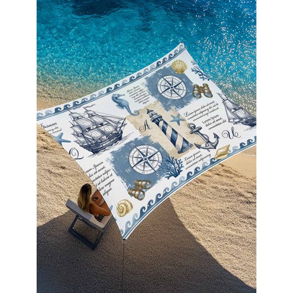 Nautical Ocean Sun Shade Sail 6.5' x 10', Vintage Compass Sailboat Lighthouse Anchor Rectangle Outdoor Sunshade Canopy, Waterproof UV Block Patio Covers for Garden Yard Beach