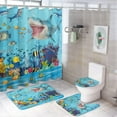 thumbnail image 1 of Nautical Ocean Wildlife Shark 4 Pieces Shower Curtain Set,Cool Undersea Animals Sharks Fish Coral Non-Slip Rugs Toilet Lid Cover Bath Mat and Bathroom Curtain, 1 of 8