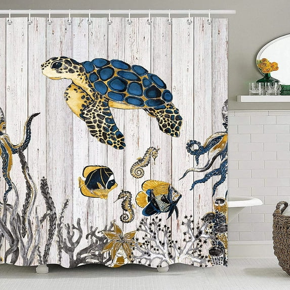 Nautical Octopus Shower Curtain Ocean Animal Sailboat Ship Sea Wave Bathroom Window Decor Set with Hooks Waterproof Polyester Fabric Machine Washable 72x72 inch