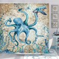 thumbnail image 1 of Nautical Octopus Shower Curtain, Ocean Sea Turtle Beach Coastal Blue Fish Seashell Jellyfish Theme Fabric Shower Curtains for Bathroom, Retro Nautical Fish Beachy Shower Curtain with Hooks, 70X70, 1 of 5