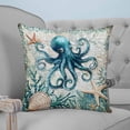 thumbnail image 1 of Nautical Octopus Throw Pillow Covers, Soft Pillowcases with Invisible Zipper, Coastal Vintage Coral Starfish Ocean Decorative Square Pillow Cushion Covers for Living Room Couch Sofa Bed 20x20 Inches, 1 of 8