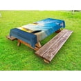 thumbnail image 1 of Nautical Outdoor Tablecloth, Scenic Dreamy Sky View with Big Commercial Ship in the Ocean Leads to the Urban Harbor, Decorative Washable Fabric Picnic Tablecloth, 58 X 120 Inches, Blue, by Ambesonne, 1 of 2