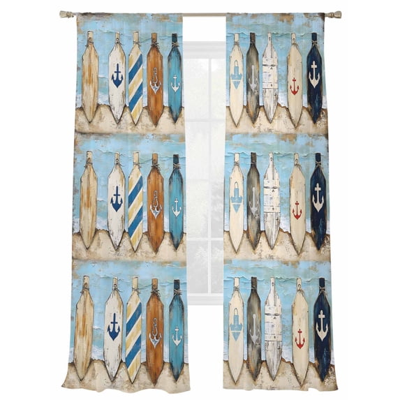 Nautical Paddle Sheer Curtains 96 Inch Long 2 Panels, Colorful Paddle Blue Wooden Broad Light Filtering Rod Pocket Curtains, Sheer Voile Drapes for Living Room Bedroom, 52"x96"