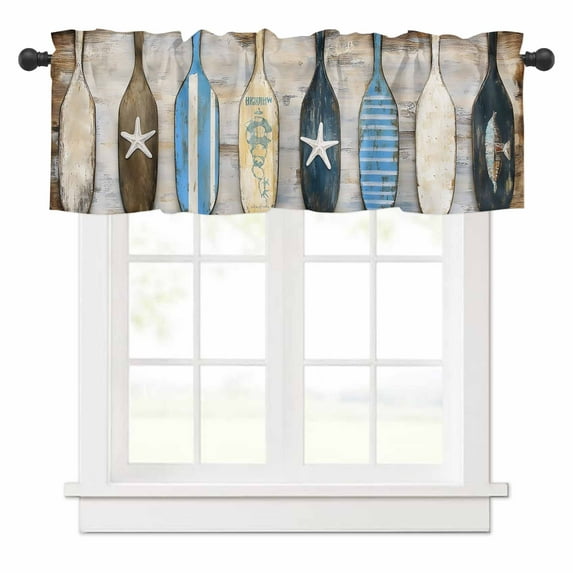 Nautical Paddle Valances for Windows Vintage Paddle Brown Wooden Broad Rod Pocket Curtain Valance Window Treatment Short Curtains for Kitchen Living Room, 58"x16"