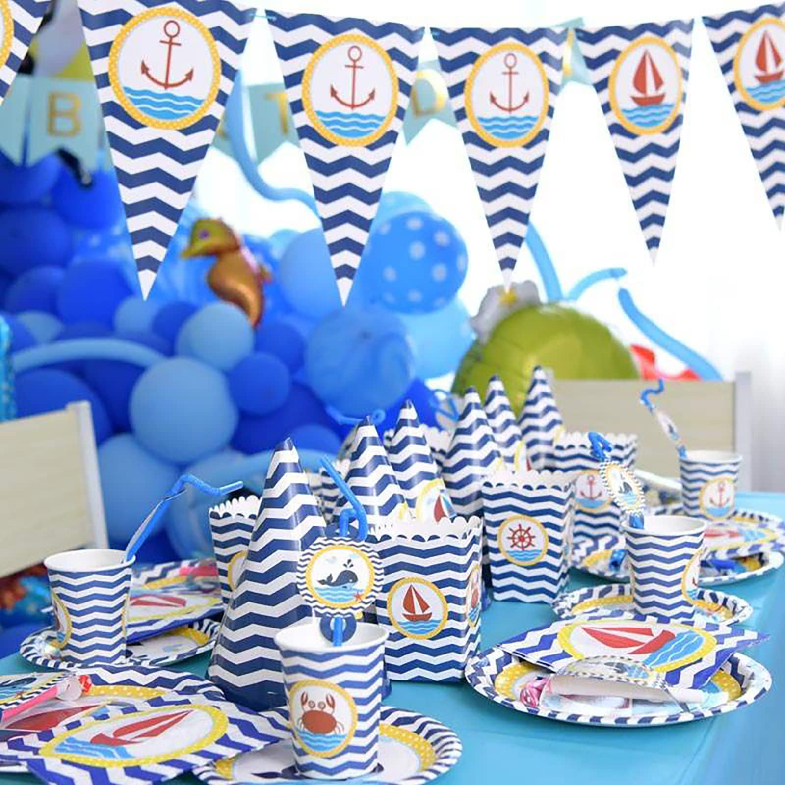 Nautical Party Decorations,Decor Tableware OIF8 Blue and White Sailor