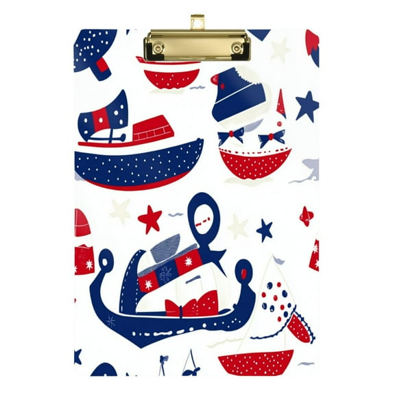Nautical Pattern 12.5x9in Clipboard, Durable Acrylic with Metal Clip and Wall Hook for Office or Classroom