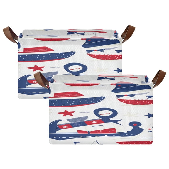 Nautical Pattern 16.9x11.4x10in Foldable Open Home Storage Bins Durable Water Resistant Shelf Baskets