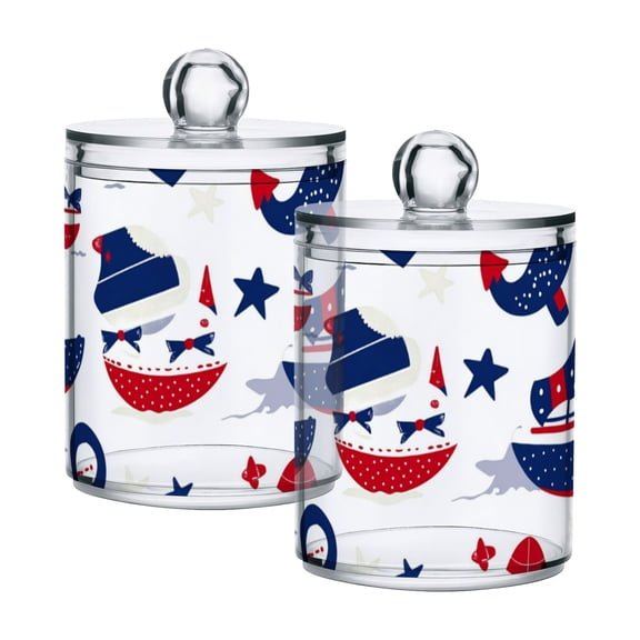 Nautical Pattern Cotton Swabs Cans Translucent Plastic Canisters Dustproof Lid for Bathroom Storage