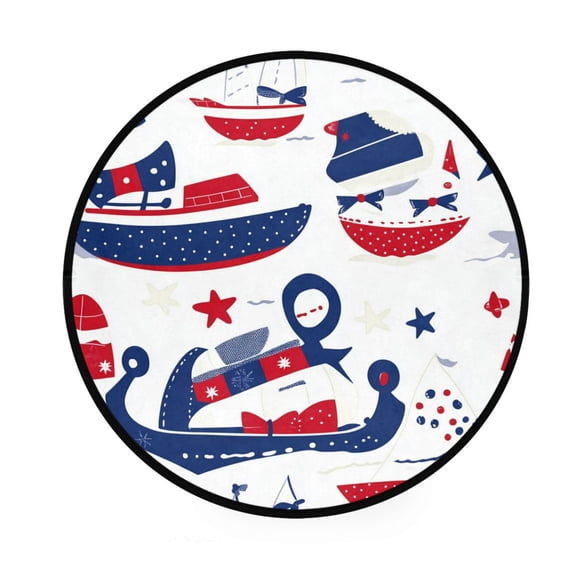 Nautical Pattern Memory Foam Bath Mat 36" Absorbent Rug with Non Slip Base and 4 Bonus Pads