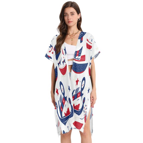 Nautical Pattern Women's Swimwear Cover Up Summer Cardigan Beach Pool Cover Up Loose for Swimsuits Casual Wear