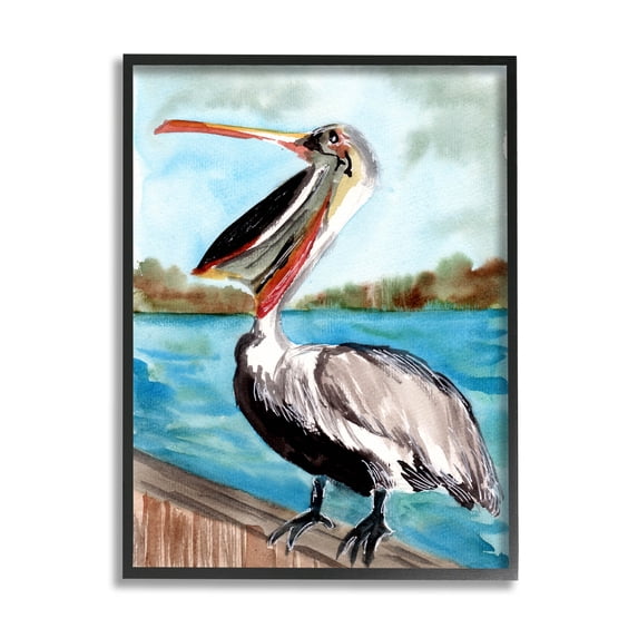 Nautical Pelican Bird Beak Animals & Insects Painting Black Framed Art Print Wall Art
