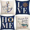 thumbnail image 1 of Nautical Pillow Covers 18x18 Set of 4, Navy Blue Coastal Anchor Navigation Pattern Decorative Pillowcase Summer Ocean Theme Throw Pillow Cover for Home Sofa Outdoor, 1 of 6