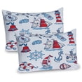 thumbnail image 1 of Nautical Pillow Sham Set of 2, Symbolic Sea Creatures Navigation Gulls Compass Holiday Shell Water Design, Quality Microfiber Bedding Item for All Seasons, 26" x 20", Blue Red, by Ambesonne, 1 of 1