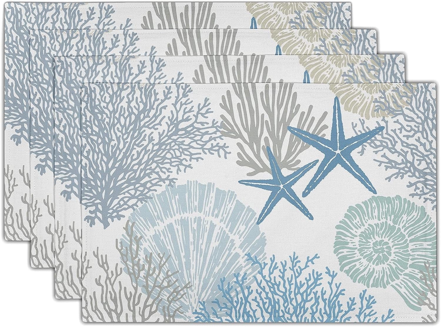 Nautical Placemats Set of 4 Starfish Beach Theme Ocean Seashell
