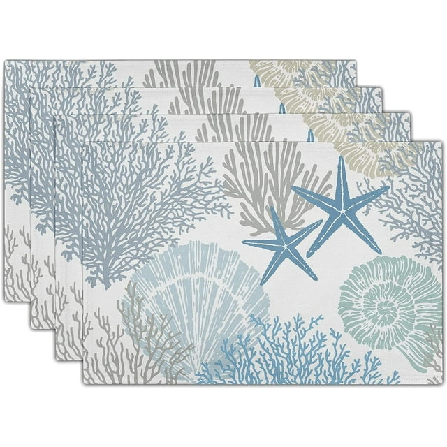 Nautical Placemats Set of 4 Starfish Beach Theme Ocean Seashell