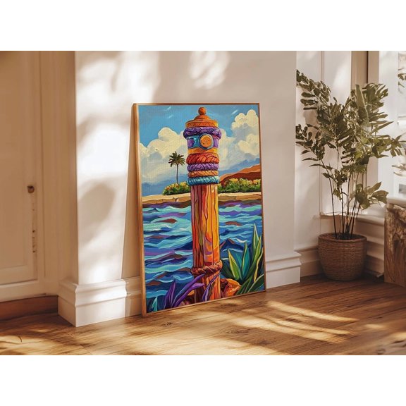 Nautical Pole Tropical Shoreline Coastal Wall Art Unframed Paper Print