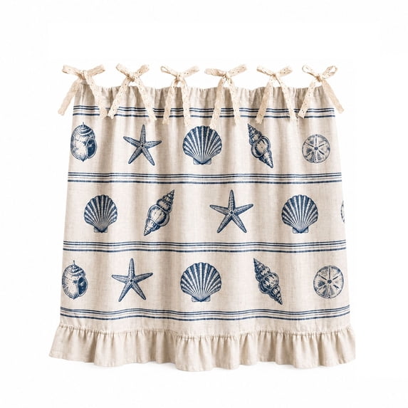 Nautical Print Kitchen Curtain Tie Top Light Filtering Linen Curtain for Small Window Farmhouse Kitchen Decor Housewarming Gift 21 X 30 Inch