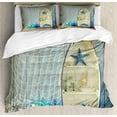 thumbnail image 1 of Nautical Queen Size Duvet Cover Set, Nautical Boat Standing against the Wall Other Aquatic Objects Sea Featured Picture, Decorative 3 Piece Bedding Set with 2 Pillow Shams, Blue Beige, by Ambesonne, 1 of 3