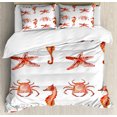 thumbnail image 1 of Nautical Queen Size Duvet Cover Set, Crab Seahorse Starfish Hand Drawn Underwater Sea Creatures Ocean Image, Decorative 3 Piece Bedding Set with 2 Pillow Shams, Salmon Dark Coral, by Ambesonne, 1 of 3
