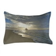 thumbnail image 1 of Nautical Quilted Pillowcover, Sailing Ship Close to Sandy Beach in Moody Sunset Paradise Tropical Theme, Standard King Size Accent Pillow Cover for Bedroom, 36" x 20", Blue Beige White, by Ambesonne, 1 of 2