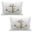 thumbnail image 1 of Nautical Quilted Pillowcover Set of 2, Foil Anchor Image Be Safe and Grounded Voyage Journey Adventure Fisherman, Standard Queen Size Pillow Cover Bedroom, 30" x 20", Yellow and Black, by Ambesonne, 1 of 1