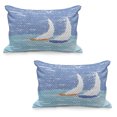 thumbnail image 1 of Nautical Quilted Pillowcover Set of 2, Grunge Style Illustration of 2 Racing Sailboats in a Windy Ocean Water Print, Standard Queen Size Pillow Cover for Bedroom, 36" x 20", Pale Blue, by Ambesonne, 1 of 1