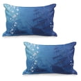 thumbnail image 1 of Nautical Quilted Pillowcover Set of 2, Underwater Sharks Old Ship Compass Windrose Deep Water Bubbles Illustration, Standard Queen Size Pillow Cover for Bedroom, 30" x 20", Blue White, by Ambesonne, 1 of 1