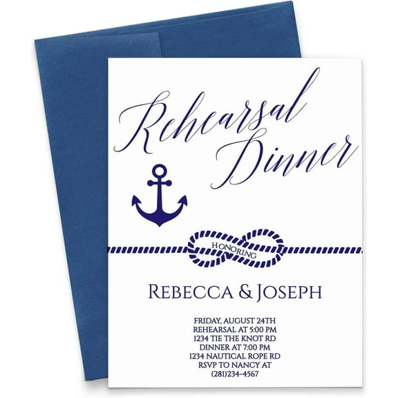Nautical Rehearsal Dinner Invitation, Anchor Rehearsal Dinner Invites , Your choice of Quantity and Envelope Color