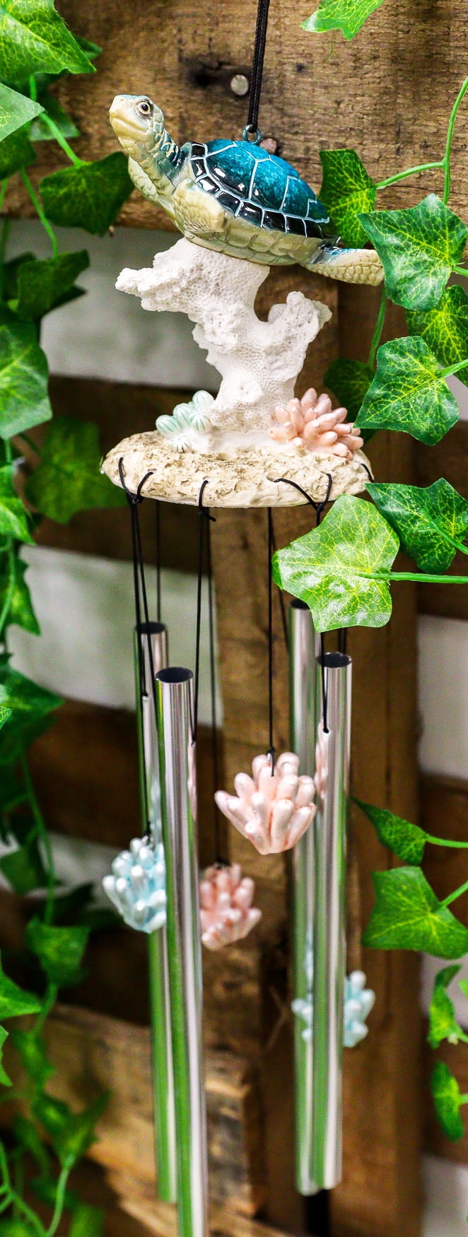 Nautical Sea Turtle Over Coral Aluminum Garden Wind Chime