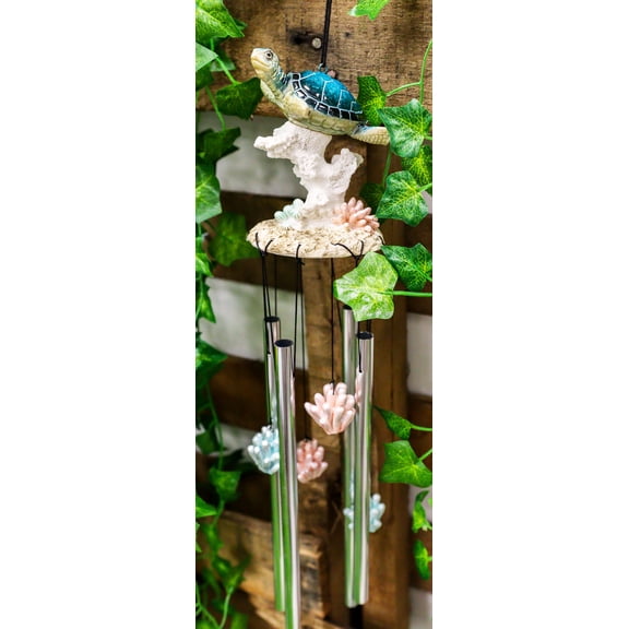 Nautical Reptile Kingdom Sea Turtle Swimming Over Corals Garden Wind Chime Decor