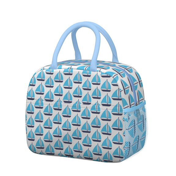 Nautical Reusable Thermal Lunch Bag with Marine & Beach Themes, Insulated Cooler Tote for Students and Office Workers, Portable Design for Weekend Beach Parties and Picnics
