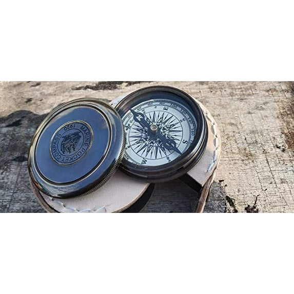 Nautical Robert Frost Poem Engraved Brass Antique Compass with Leather case, Unique Vintage Gift for All Occasion. Camping Compass, Boating Compass, Gift Compass, Graduation Day Gifts, Husband, Father