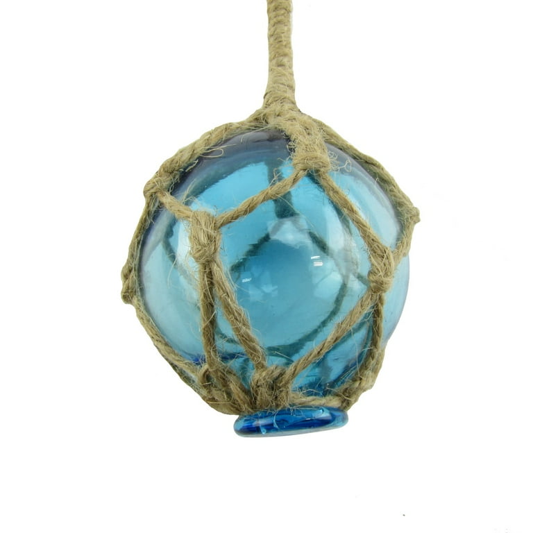 Nautical Rope Fishing Buoy Light Blue Glass Float Fish Net Ball Tiki/Luau  Decor 